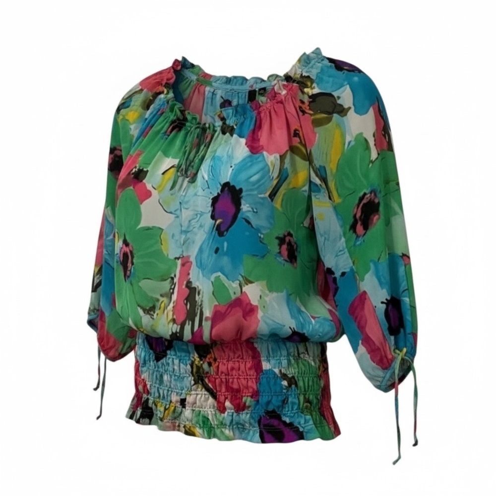 Essentials by Milano Floral Smocked Blouse